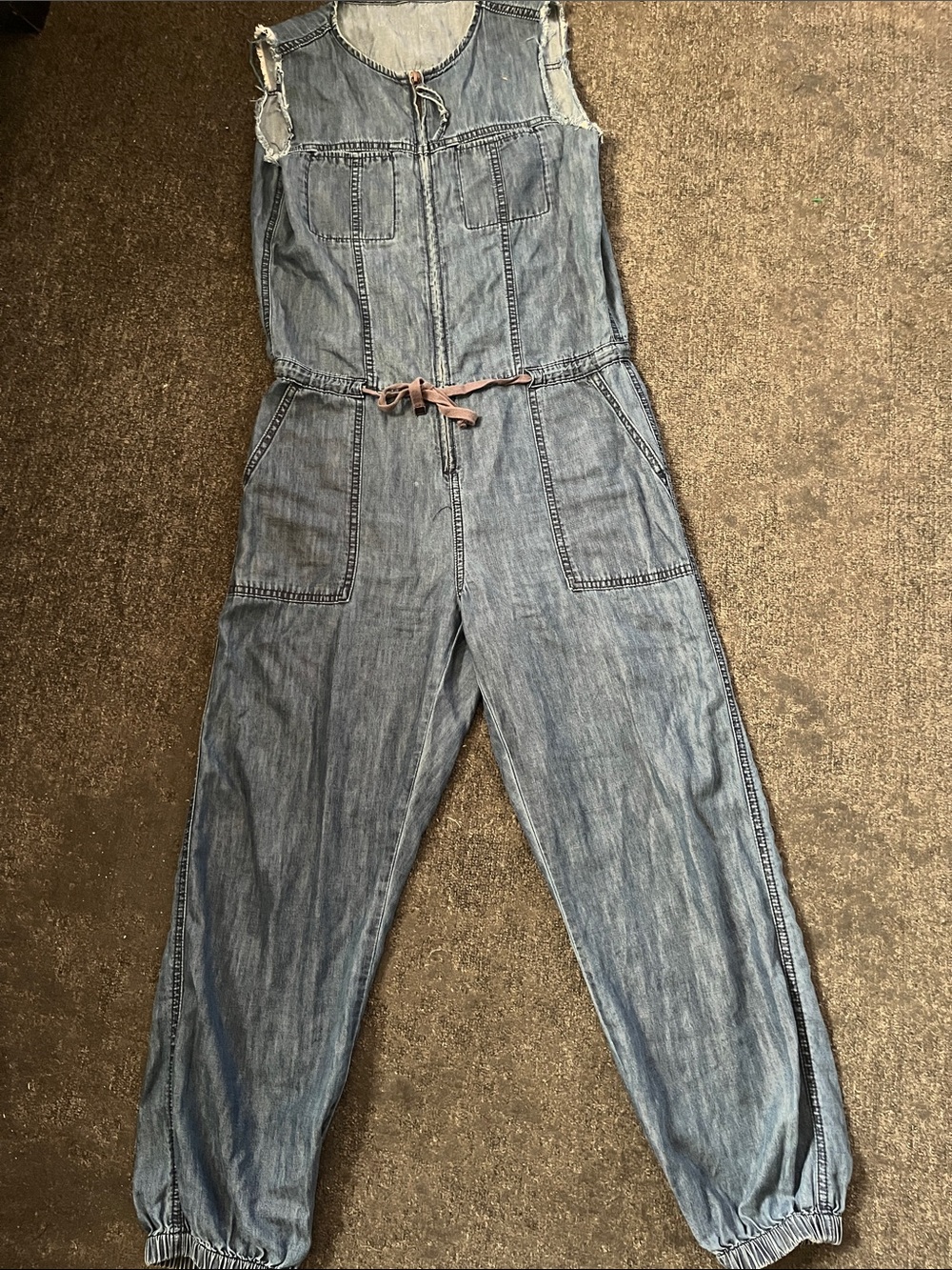 Casual Blue Denim Sleeveless Jumpsuit